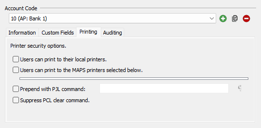 This section is used to configure various printing security options. 